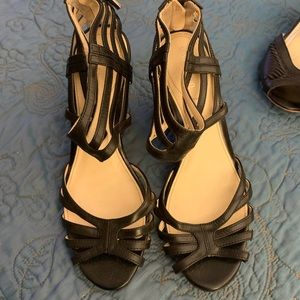 Black & Leopard straps wedge sandals